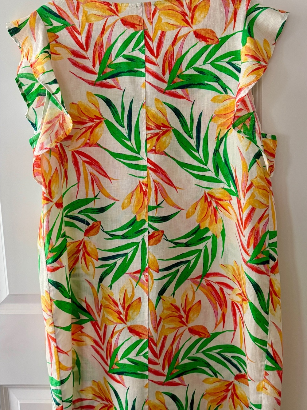 Nicole Miller Cream Shift Dress with Green, Yellow & Orange Tropical Print - Picture 2 of 2